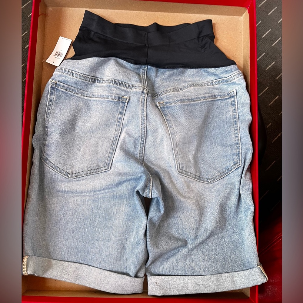 6 OLD NAVY maternity light Denim Full Panel Jean Shorts tags on NEW preppy cuff